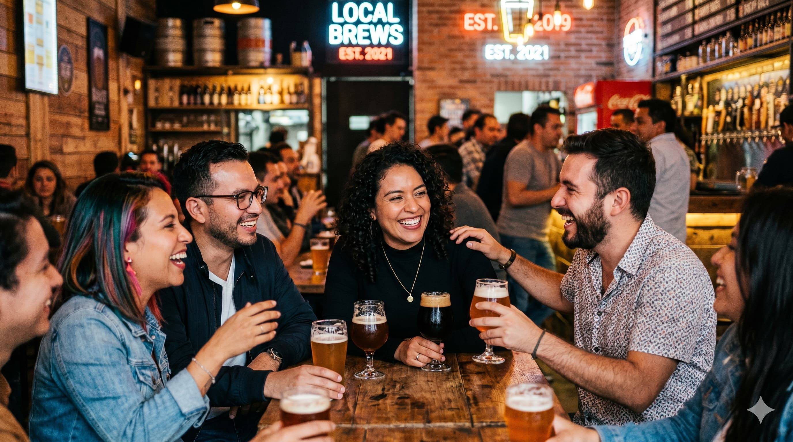 Gente conversando en un pub tomando cerveza Jabato